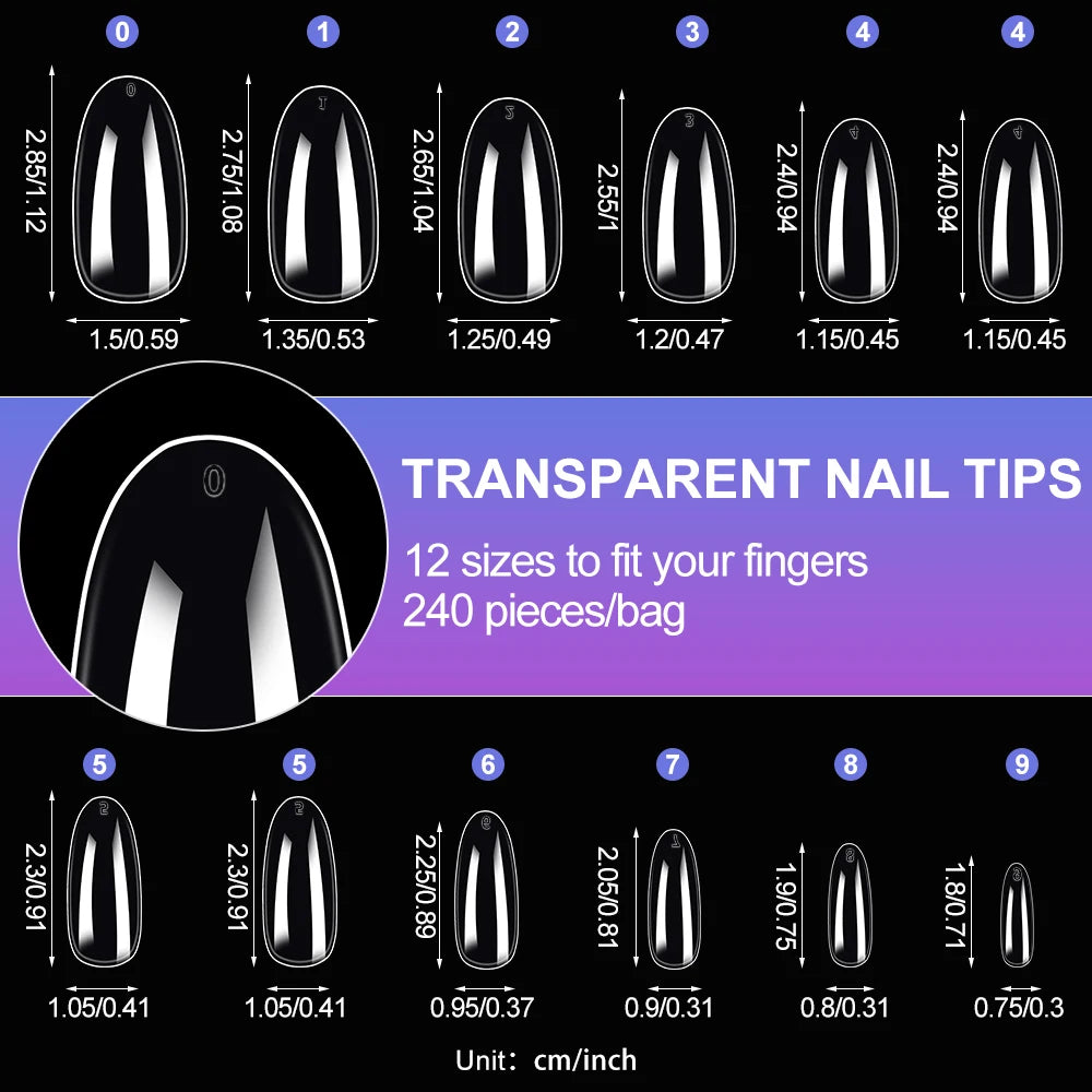 120pcs Clear Coffin/Oval/Square Fake Nail Tips 12 Sizes Soak Off Soft Gel Nail Tips Extension Professional Acrylic Press On Nail
