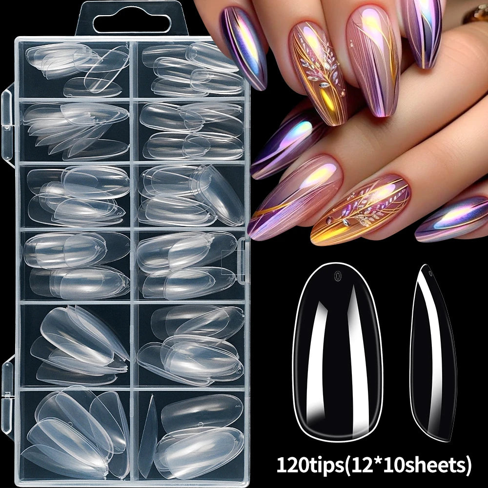 120pcs Clear Coffin/Oval/Square Fake Nail Tips 12 Sizes Soak Off Soft Gel Nail Tips Extension Professional Acrylic Press On Nail