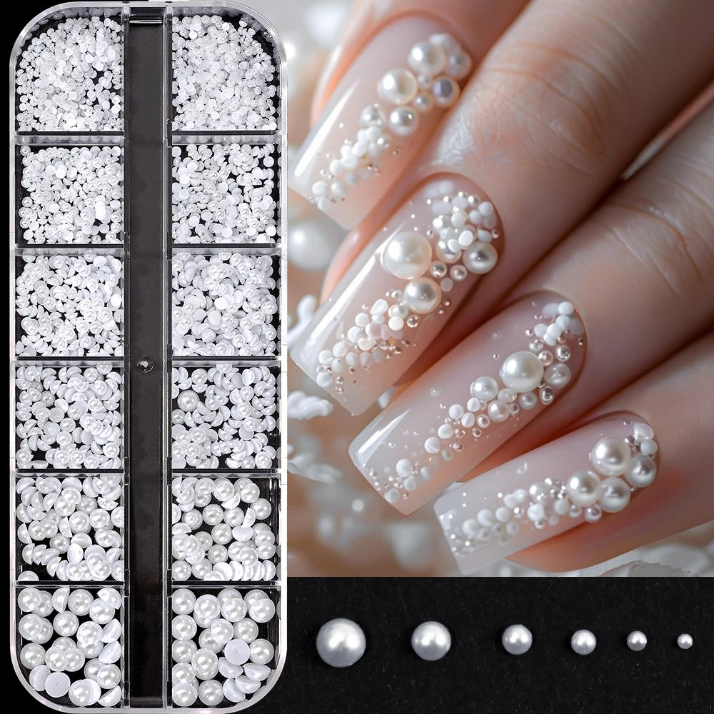 12Grids-Box Mixed 3d Alloy Hollow Butterfly Nail Charms With Mini Acrylic Flower+Round Diamond Nail Art DIY Manicure Supplies