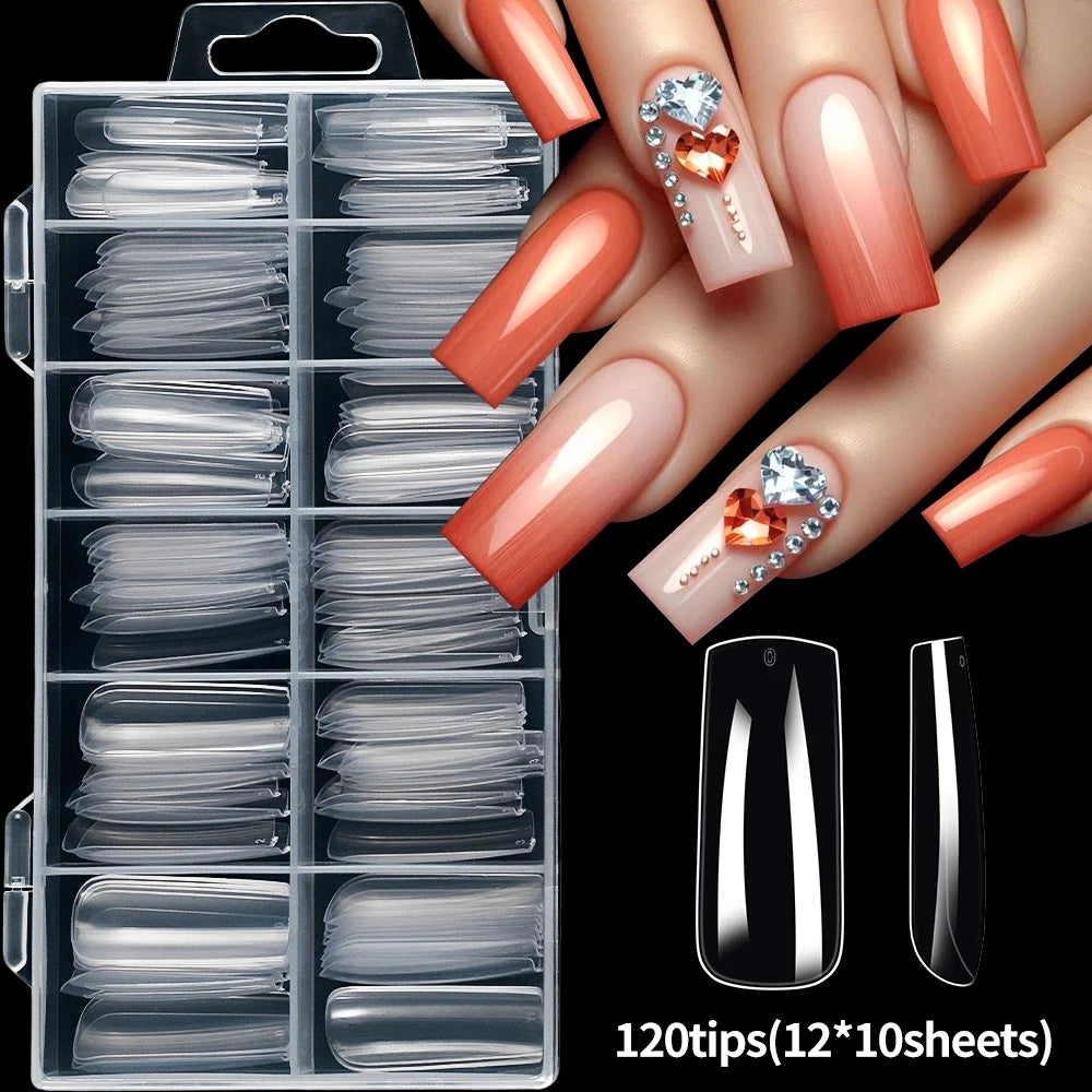120pcs Clear Coffin/Oval/Square Fake Nail Tips 12 Sizes Soak Off Soft Gel Nail Tips Extension Professional Acrylic Press On Nail