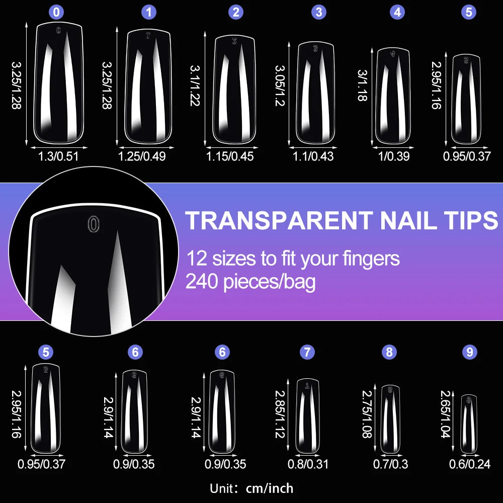 120pcs Clear Coffin/Oval/Square Fake Nail Tips 12 Sizes Soak Off Soft Gel Nail Tips Extension Professional Acrylic Press On Nail
