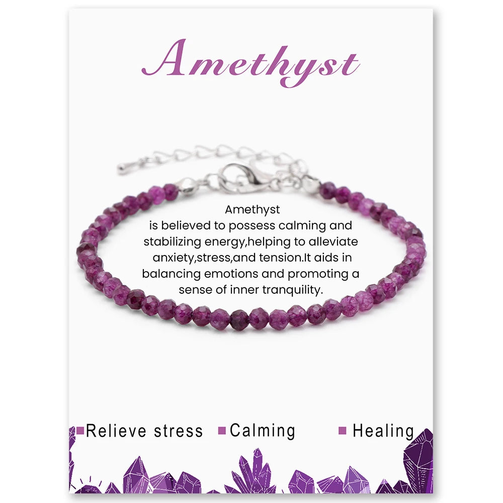 3mm Natural Stone Amethysts Beads Bracelets For Women Relieve Stress Calming Healing Quartzs Crystal Chain Bracelet Yoga Jewelry