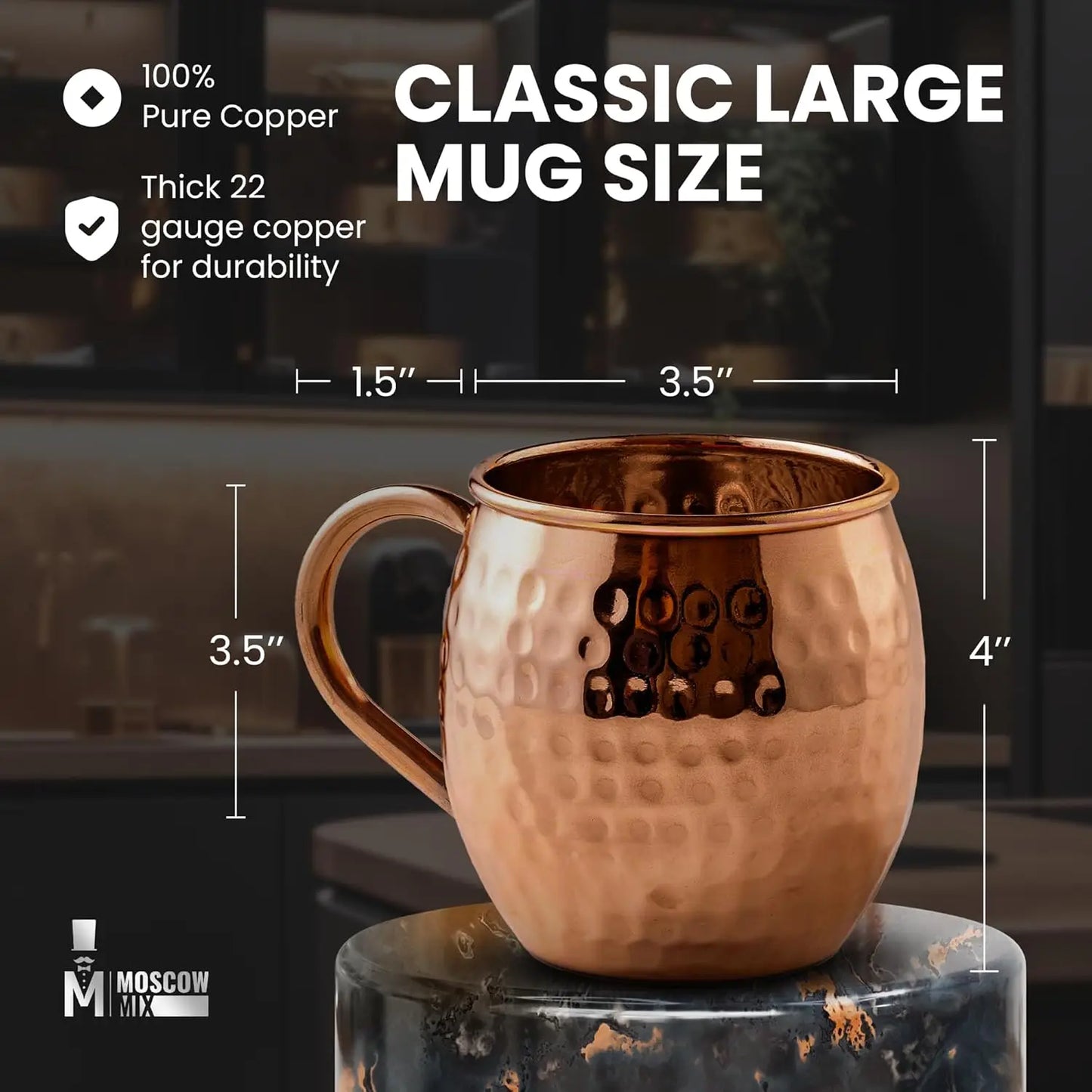 Set of 4 Pure Copper Moscow Mule Mugs, 16 oz Large Food Safe Cups - Premium Gift