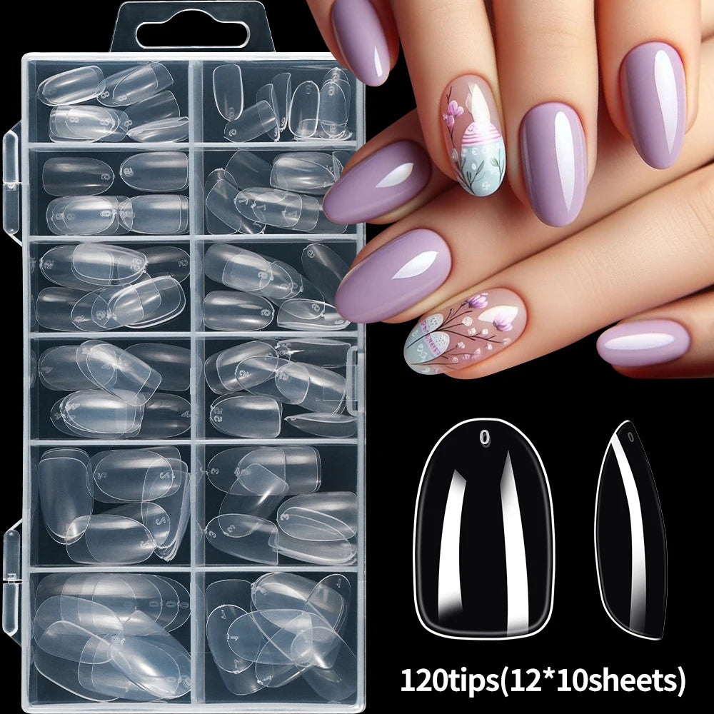120pcs Clear Coffin/Oval/Square Fake Nail Tips 12 Sizes Soak Off Soft Gel Nail Tips Extension Professional Acrylic Press On Nail