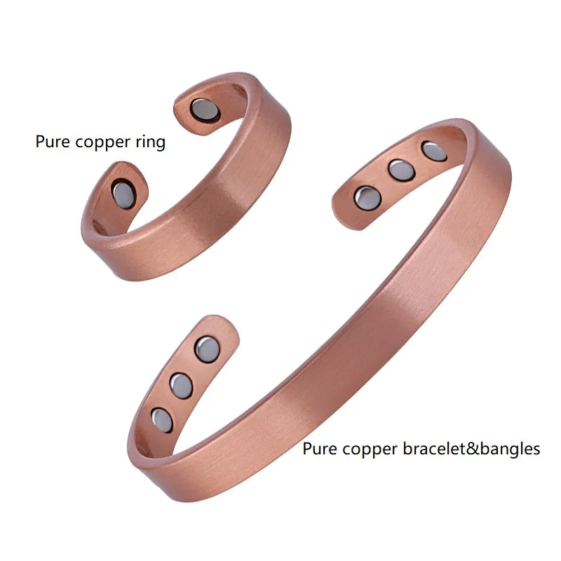 Simple Jewelry Set Pure Copper Bracelet Rings Cuff Magnetic Bangles For Women Men Arthritis Health Solid Copper Jewelry