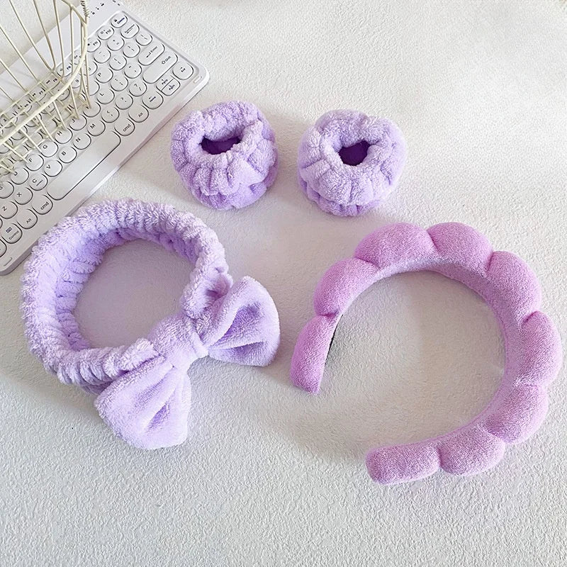 4PCS Stylish Washing Headband Set Wristbands Scrunchies Spa Bubble Headband for Washing Face Makeup Shower Skincare