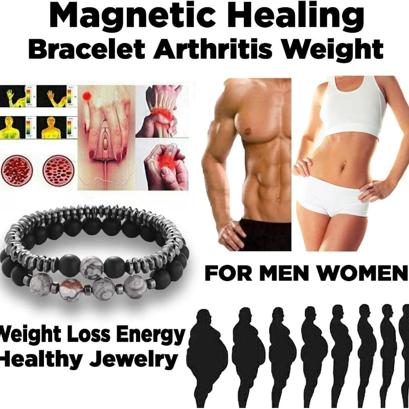 Magnetic Healing Bracelet Arthritis Pain Relief, Weight Loss Healthy Jewelry Therapy Heal Sleep,Hematite Bracelet for Men Women