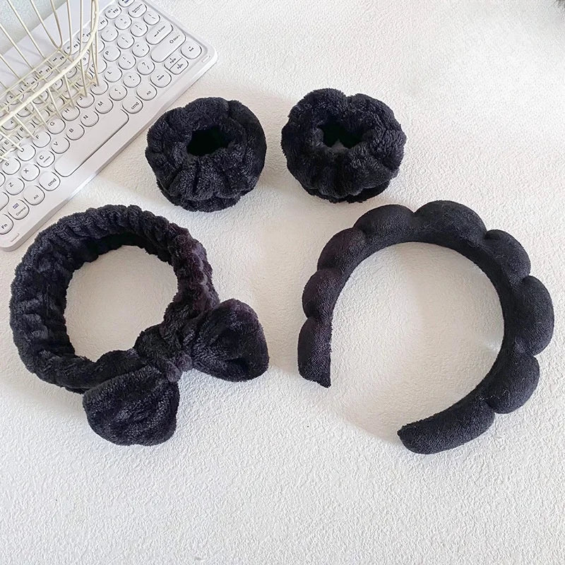 4PCS Stylish Washing Headband Set Wristbands Scrunchies Spa Bubble Headband for Washing Face Makeup Shower Skincare
