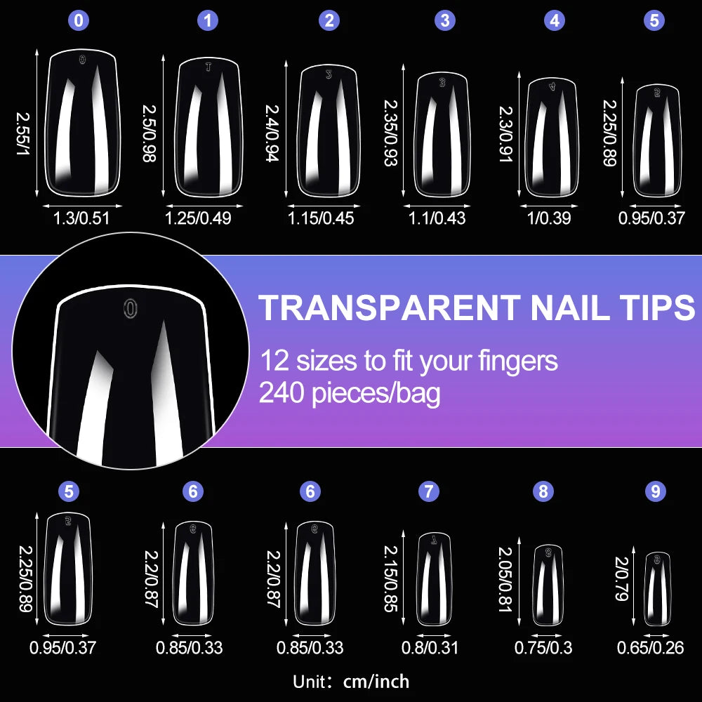 120pcs Clear Coffin/Oval/Square Fake Nail Tips 12 Sizes Soak Off Soft Gel Nail Tips Extension Professional Acrylic Press On Nail