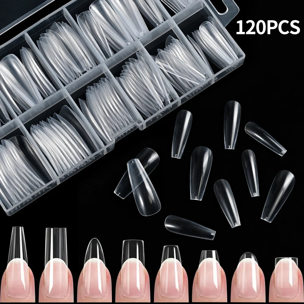 120pcs Clear Coffin/Oval/Square Fake Nail Tips 12 Sizes Soak Off Soft Gel Nail Tips Extension Professional Acrylic Press On Nail