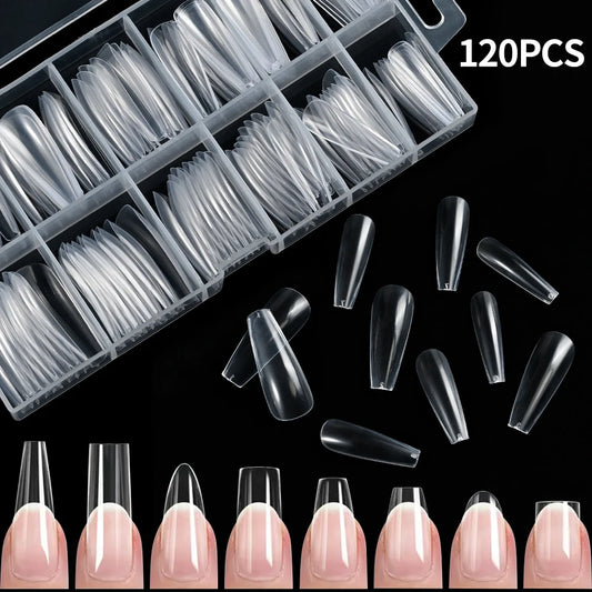 120pcs Clear Coffin/Oval/Square Fake Nail Tips 12 Sizes Soak Off Soft Gel Nail Tips Extension Professional Acrylic Press On Nail