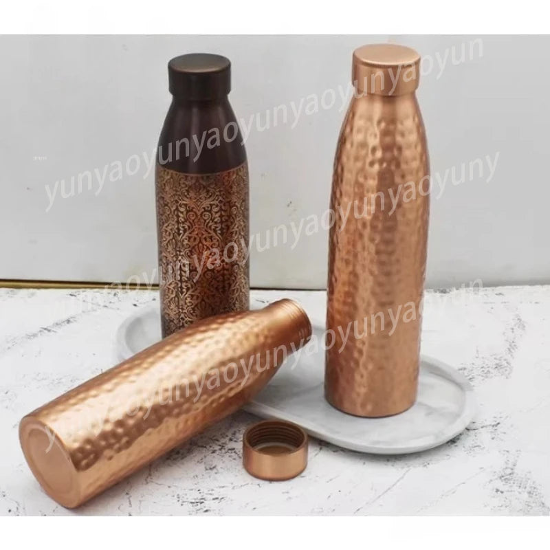 Pure Copper Handmade Water Bottle Metal Canteen Vessel for Yoga Outdoor Sports