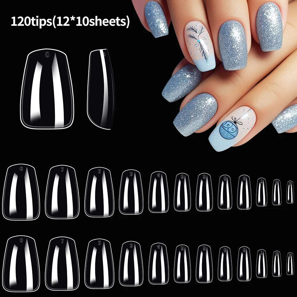 120pcs Clear Coffin/Oval/Square Fake Nail Tips 12 Sizes Soak Off Soft Gel Nail Tips Extension Professional Acrylic Press On Nail