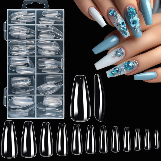 120pcs Clear Coffin/Oval/Square Fake Nail Tips 12 Sizes Soak Off Soft Gel Nail Tips Extension Professional Acrylic Press On Nail