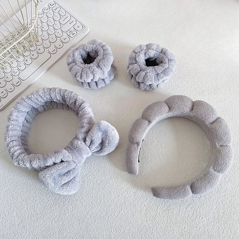 4PCS Stylish Washing Headband Set Wristbands Scrunchies Spa Bubble Headband for Washing Face Makeup Shower Skincare