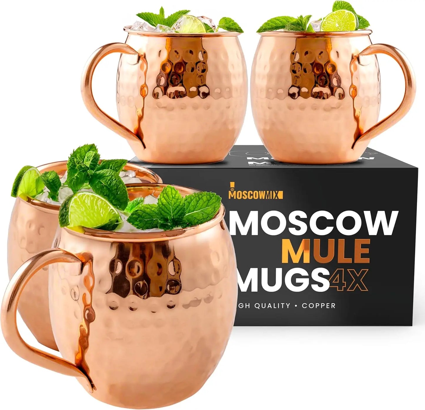 Set of 4 Pure Copper Moscow Mule Mugs, 16 oz Large Food Safe Cups - Premium Gift