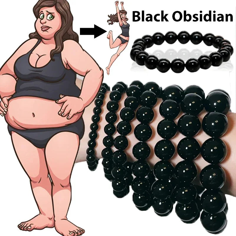 Black Obsidian Natural Stone Bracelet Fat Relief Promote Blood Circulation Anti Anxiety Weight Loss Bracelets Women Men Jewelry