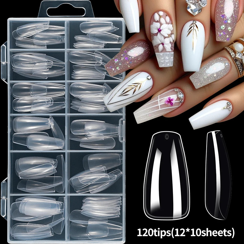 120pcs Clear Coffin/Oval/Square Fake Nail Tips 12 Sizes Soak Off Soft Gel Nail Tips Extension Professional Acrylic Press On Nail