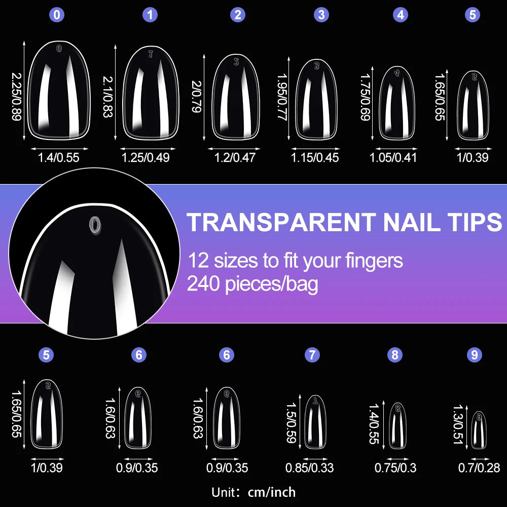 120pcs Clear Coffin/Oval/Square Fake Nail Tips 12 Sizes Soak Off Soft Gel Nail Tips Extension Professional Acrylic Press On Nail
