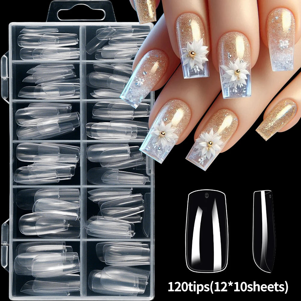 120pcs Clear Coffin/Oval/Square Fake Nail Tips 12 Sizes Soak Off Soft Gel Nail Tips Extension Professional Acrylic Press On Nail