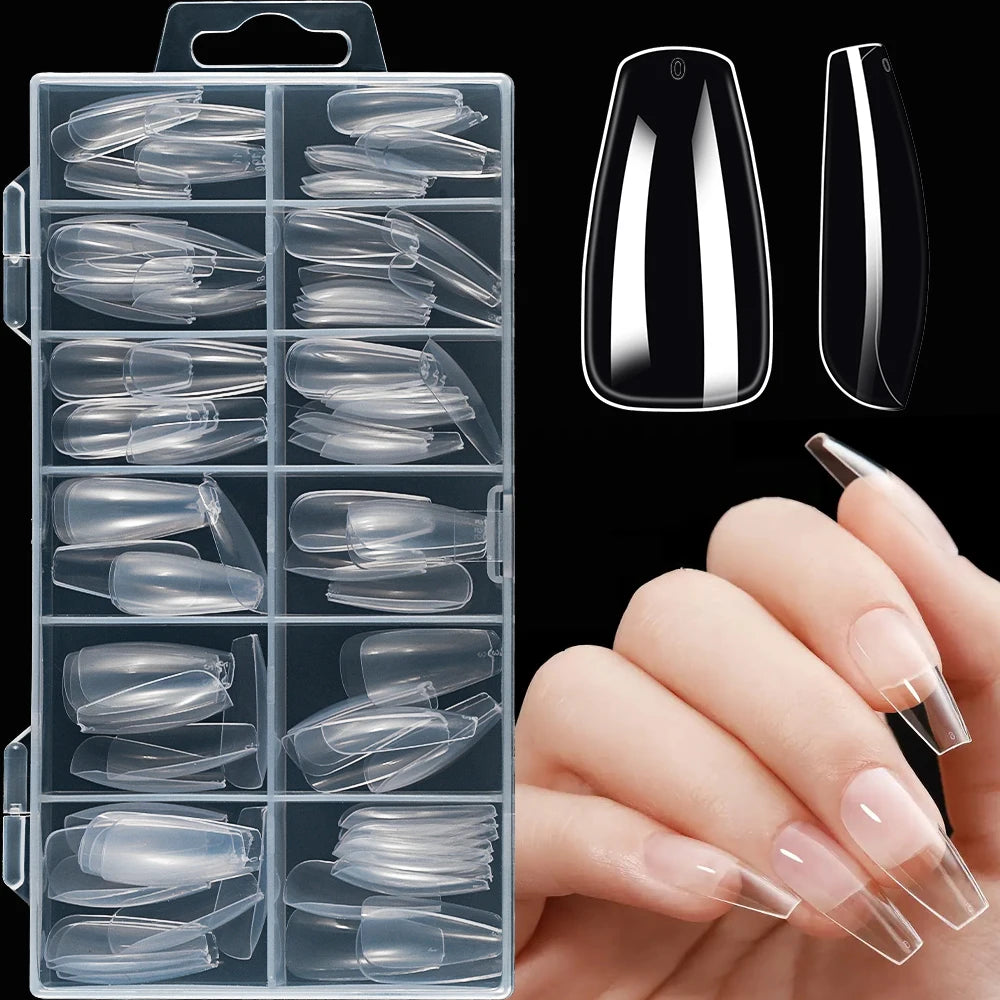 120pcs Clear Coffin/Oval/Square Fake Nail Tips 12 Sizes Soak Off Soft Gel Nail Tips Extension Professional Acrylic Press On Nail