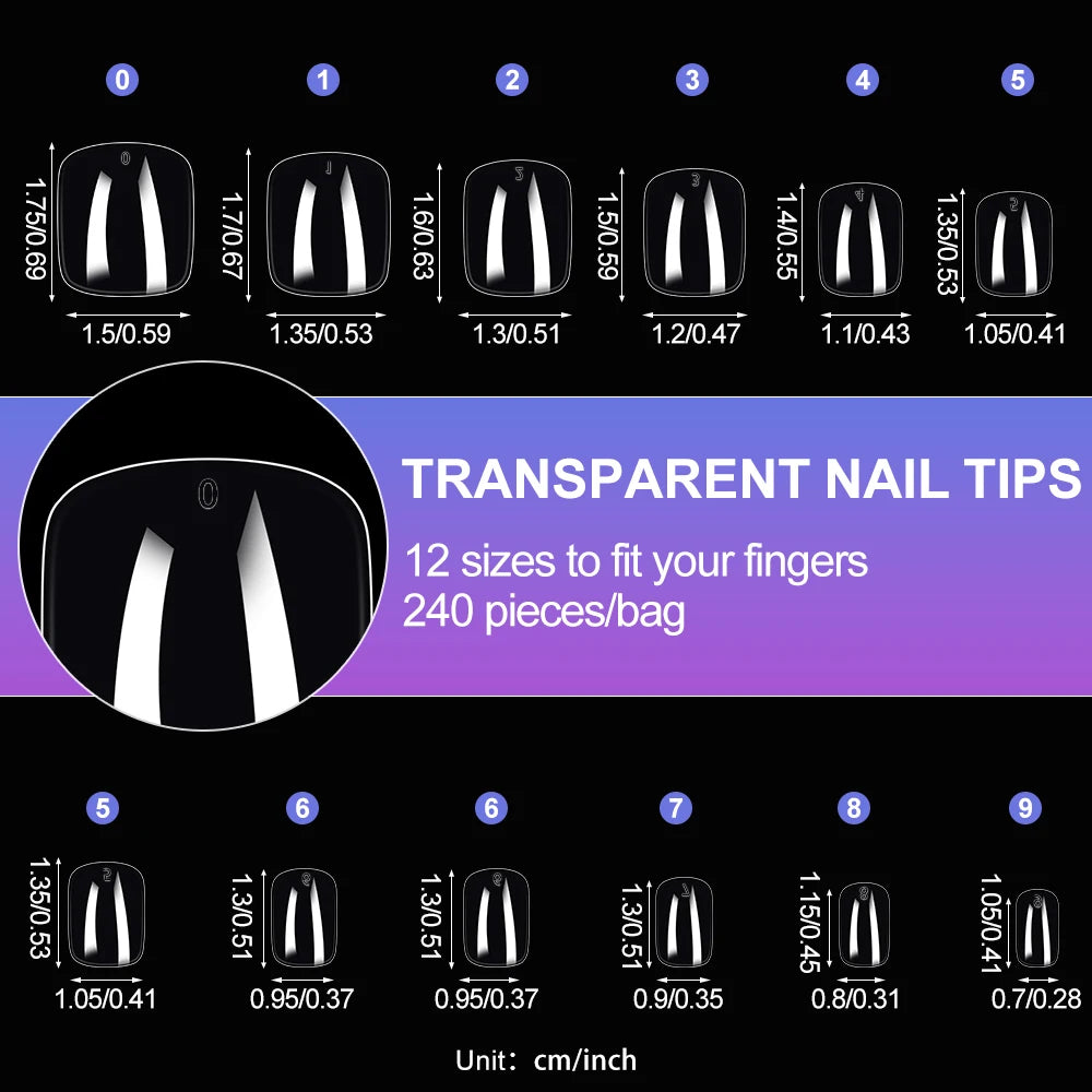 120pcs Clear Coffin/Oval/Square Fake Nail Tips 12 Sizes Soak Off Soft Gel Nail Tips Extension Professional Acrylic Press On Nail