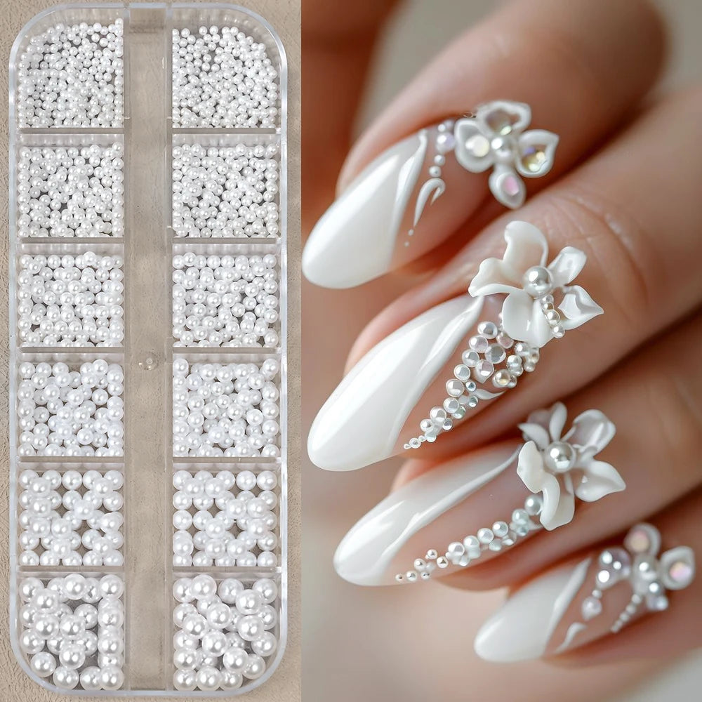 12Grids-Box Mixed 3d Alloy Hollow Butterfly Nail Charms With Mini Acrylic Flower+Round Diamond Nail Art DIY Manicure Supplies