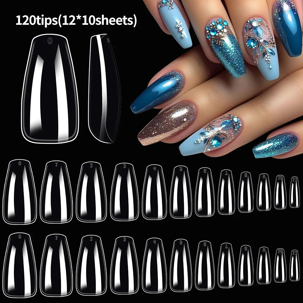 120pcs Clear Coffin/Oval/Square Fake Nail Tips 12 Sizes Soak Off Soft Gel Nail Tips Extension Professional Acrylic Press On Nail