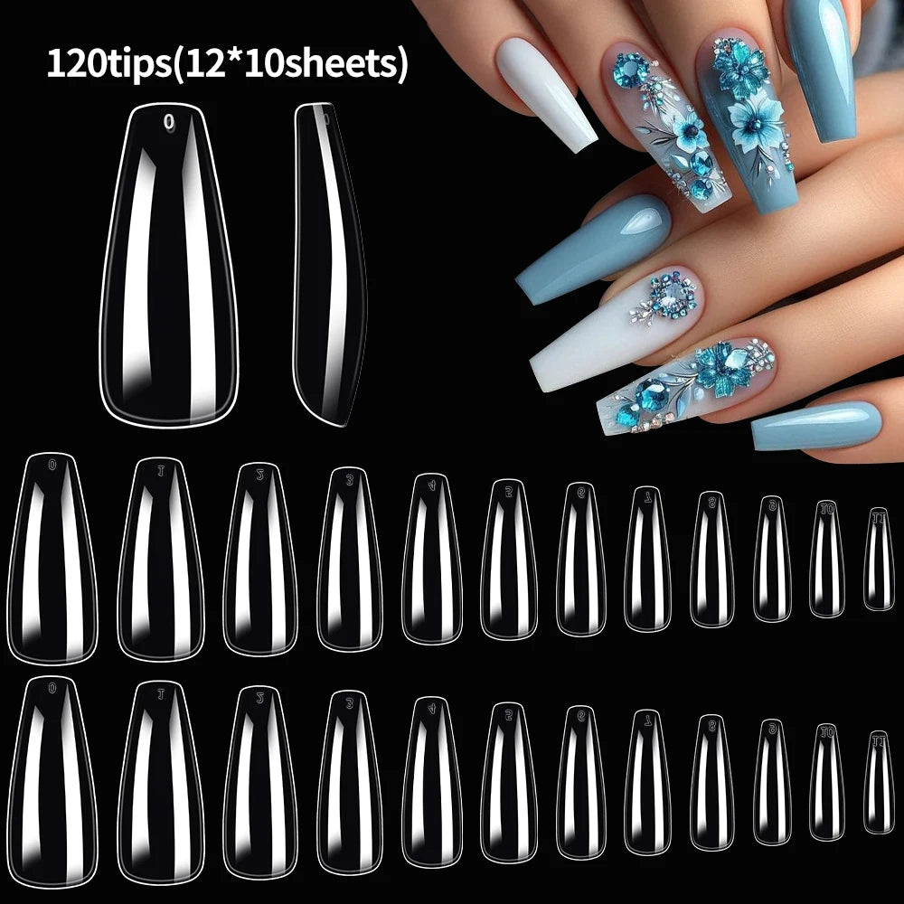 120pcs Clear Coffin/Oval/Square Fake Nail Tips 12 Sizes Soak Off Soft Gel Nail Tips Extension Professional Acrylic Press On Nail