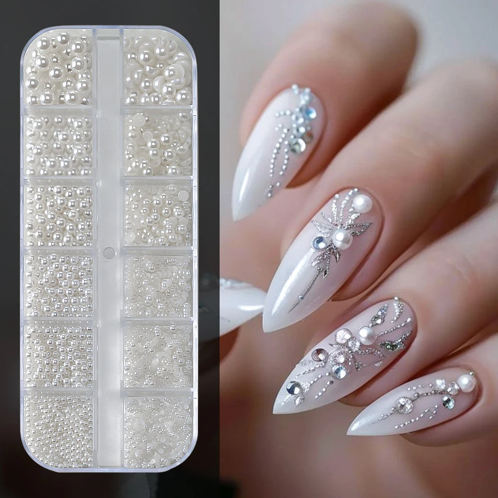 12Grids-Box Mixed 3d Alloy Hollow Butterfly Nail Charms With Mini Acrylic Flower+Round Diamond Nail Art DIY Manicure Supplies