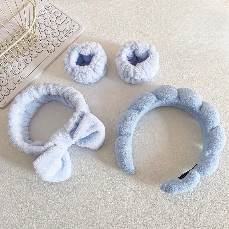 4PCS Stylish Washing Headband Set Wristbands Scrunchies Spa Bubble Headband for Washing Face Makeup Shower Skincare