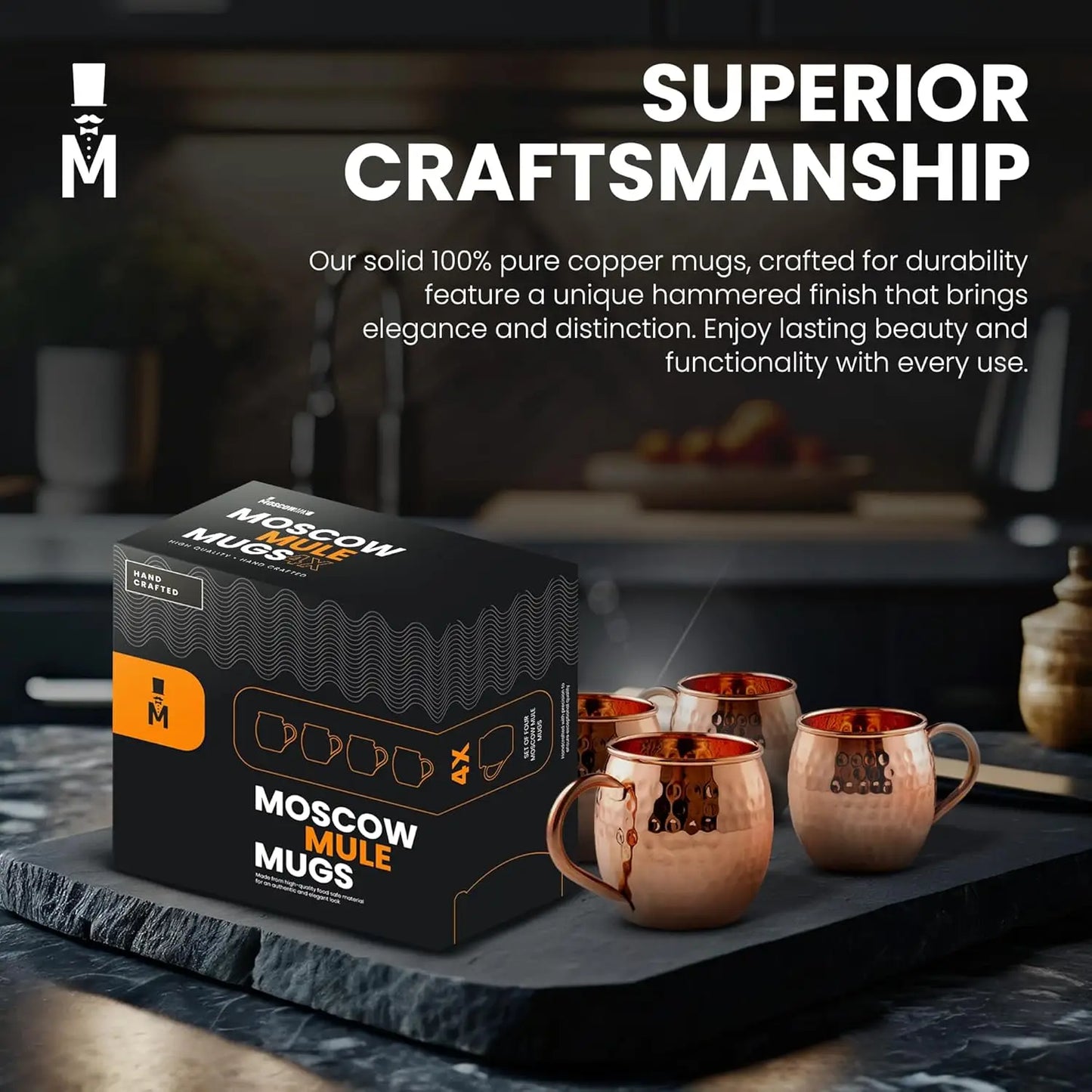 Set of 4 Pure Copper Moscow Mule Mugs, 16 oz Large Food Safe Cups - Premium Gift