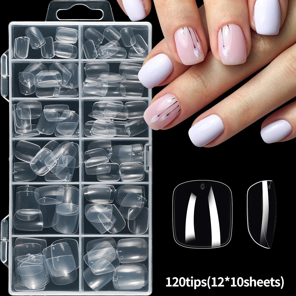 120pcs Clear Coffin/Oval/Square Fake Nail Tips 12 Sizes Soak Off Soft Gel Nail Tips Extension Professional Acrylic Press On Nail