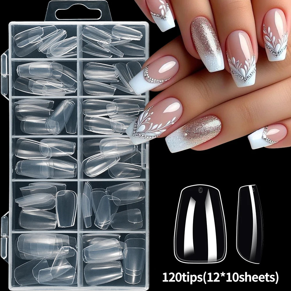 120pcs Clear Coffin/Oval/Square Fake Nail Tips 12 Sizes Soak Off Soft Gel Nail Tips Extension Professional Acrylic Press On Nail