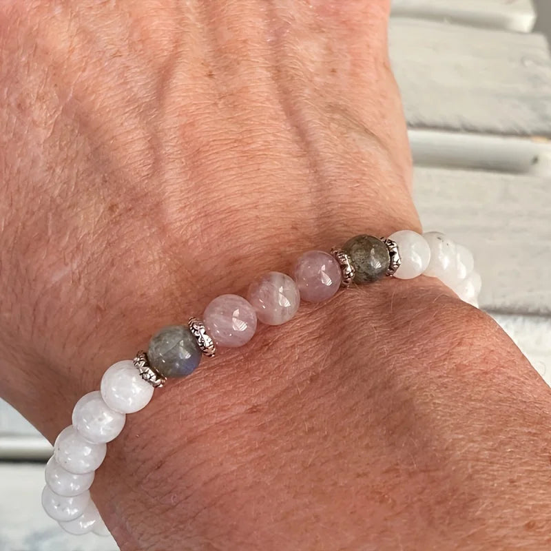 1pc/Moonstone, Labradorite and Rose Quartz Bracelet Calm, Spiritual, New Beginnings, Positive Energy, Protection Stress Relief B