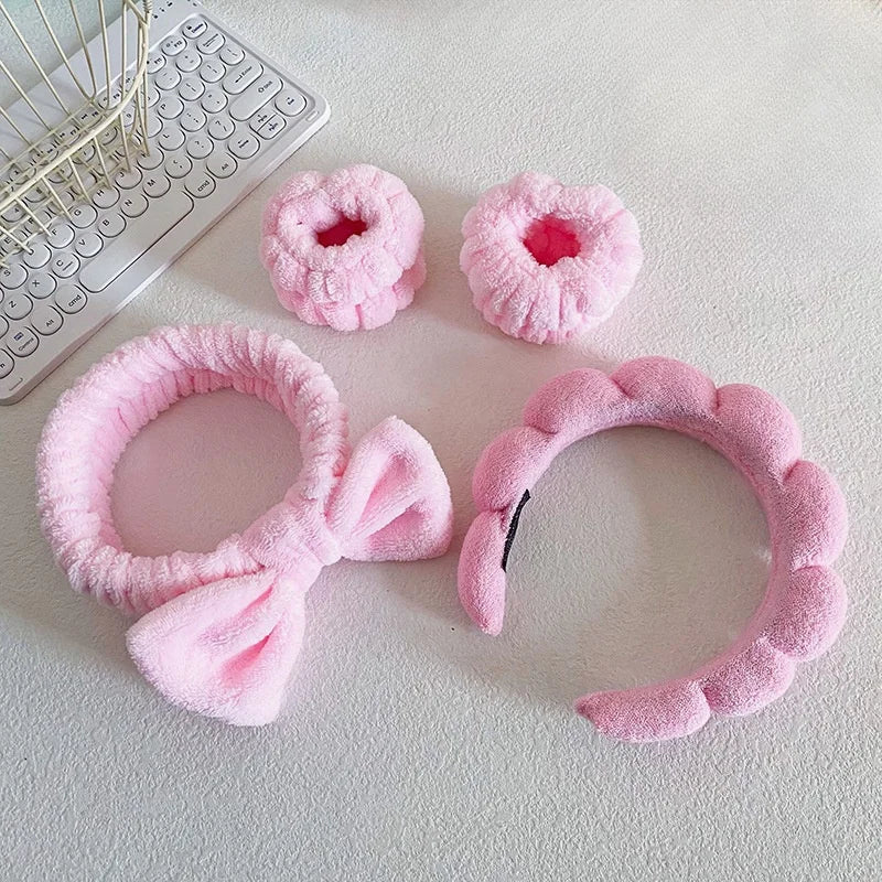 4PCS Stylish Washing Headband Set Wristbands Scrunchies Spa Bubble Headband for Washing Face Makeup Shower Skincare
